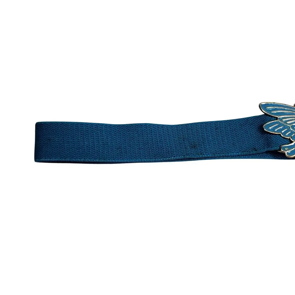 Vtg Blue Women’s Stretch Belt Butterfly Front Buckle 1980s Retro